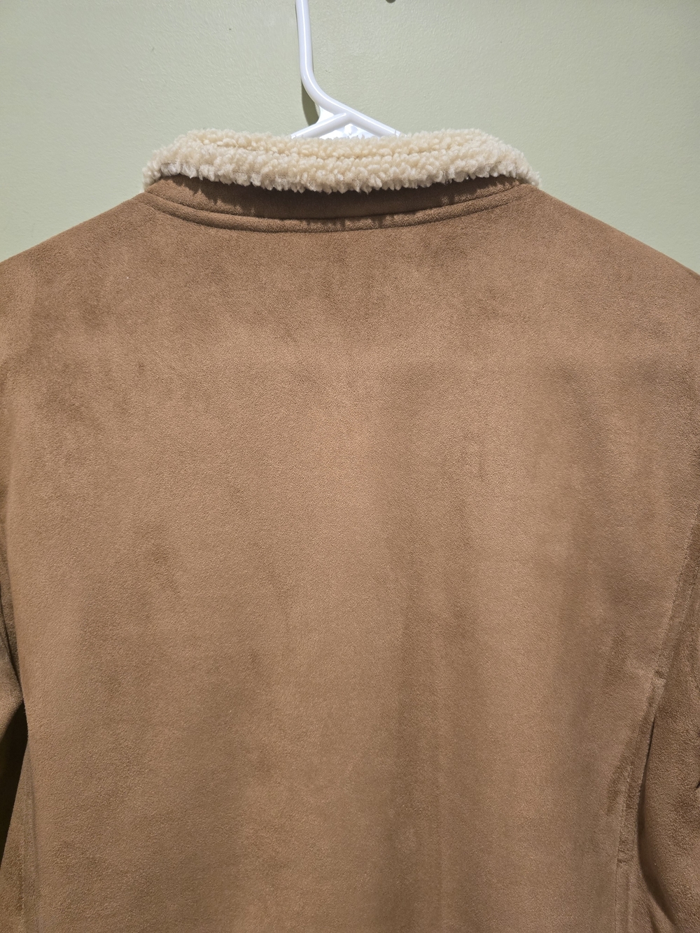 LL Bean Tan Faux-Suede Sherpa Trim Coat Small Petite - Picture 5 of 7